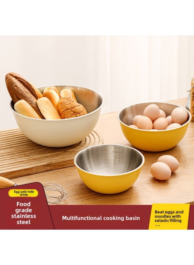 Japanese-style High-grade And Basin Stainless Steel Basin Food-grade Egg-beating Basin Special Baking Salad Dishes-Specifications:Large, Medium And Small (three-piece)-Color:milky White  - Image 1