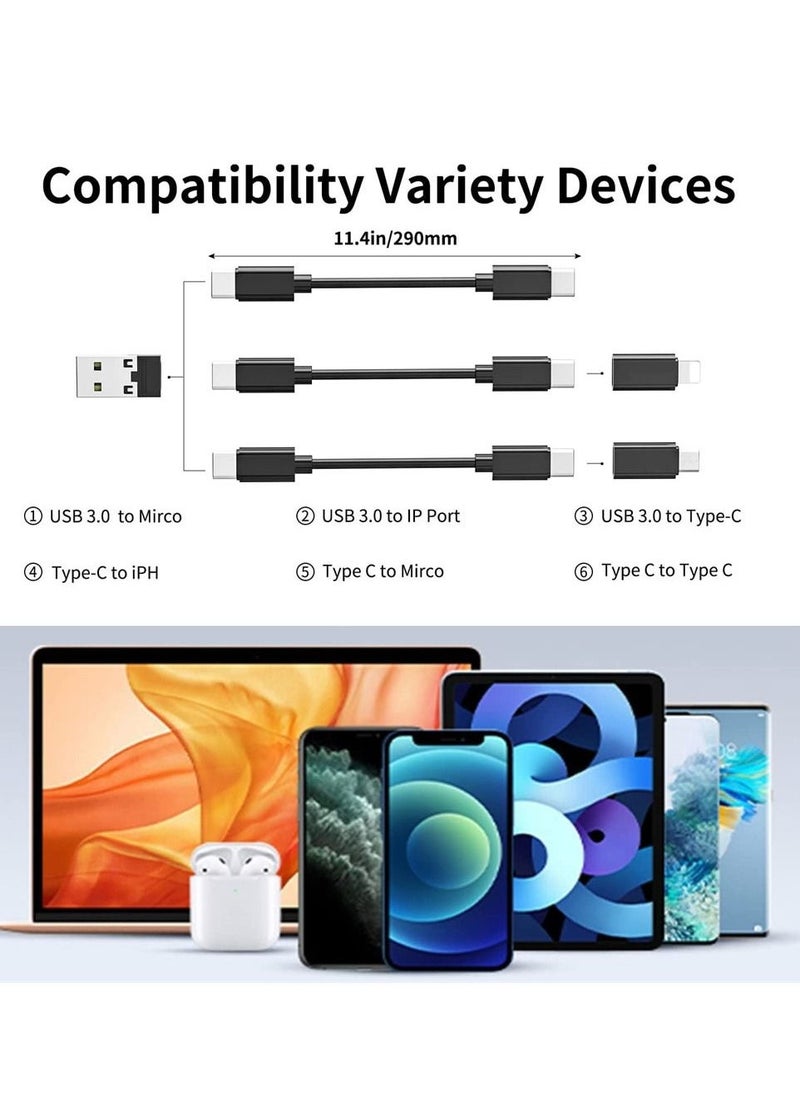 USB Adapter Cable Conversion Storage Box, USB C to USB C/Micro USB/IP Port/USB A Cable Converter, Data Transfer Tool Contains Card Slot Tray Eject Pin and Makeup Mirror, Use as Phone Holder (Black)  - Image 3