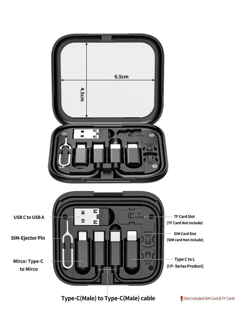 USB Adapter Cable Conversion Storage Box, USB C to USB C/Micro USB/IP Port/USB A Cable Converter, Data Transfer Tool Contains Card Slot Tray Eject Pin and Makeup Mirror, Use as Phone Holder (Black)  - Image 2