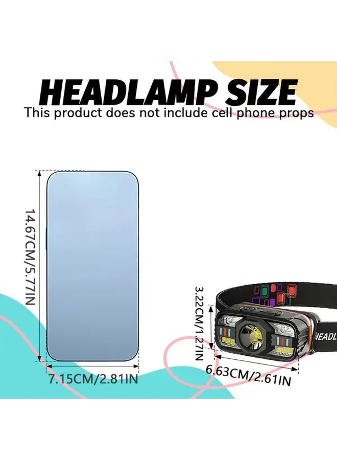 LED USB Rechargeable Motion Sensing Headlamp 6 Lighting Modes Adjustable Head Light - Image 4