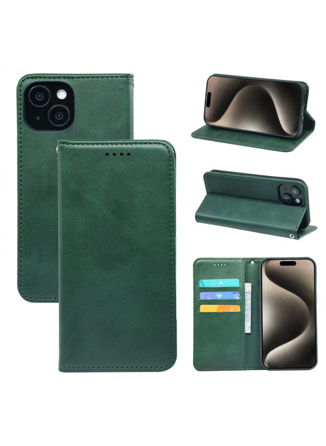 Generic Strong Magnetic Mini-bull Leather Phone Case For 14/se3 2022/For Iphone 13/12/11/7/xr Digital Computer Protective Cover-Color:Green-Applicable Model:For AppleFor Iphone 16  - Image 1