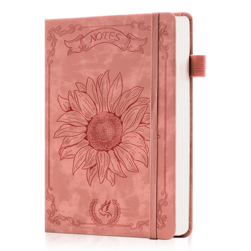 Ovesmusl Sunflower Journal for Girls Women Journals for Writing 100GSM College Ruled A5 Leather Notebook for Girls Ages 8-12 Flower Diary with Heart-Shaped Shadow, 5.7" x 8.3", Pink - Image 1