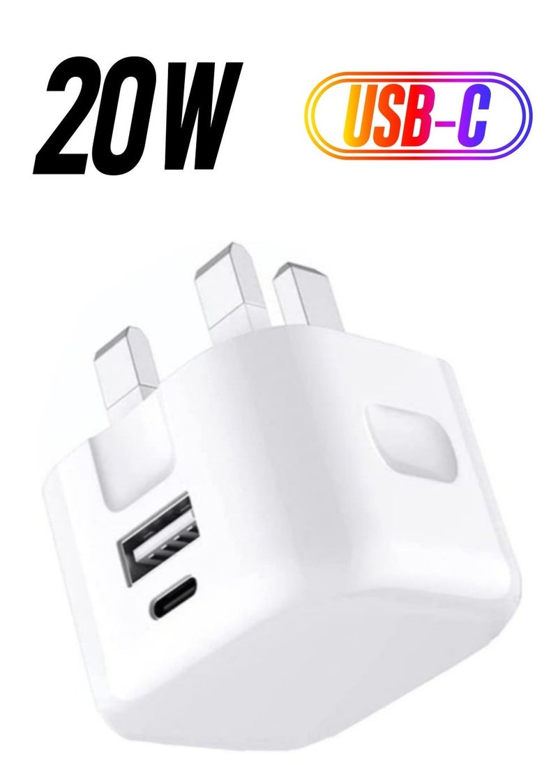 20W Dual Port USB-C Fast Charger Plug – PD  QC 3.0 Power Delivery Wall Adapter for Samsung Galaxy A04, A04s, and A04 Core (White) - Image 1