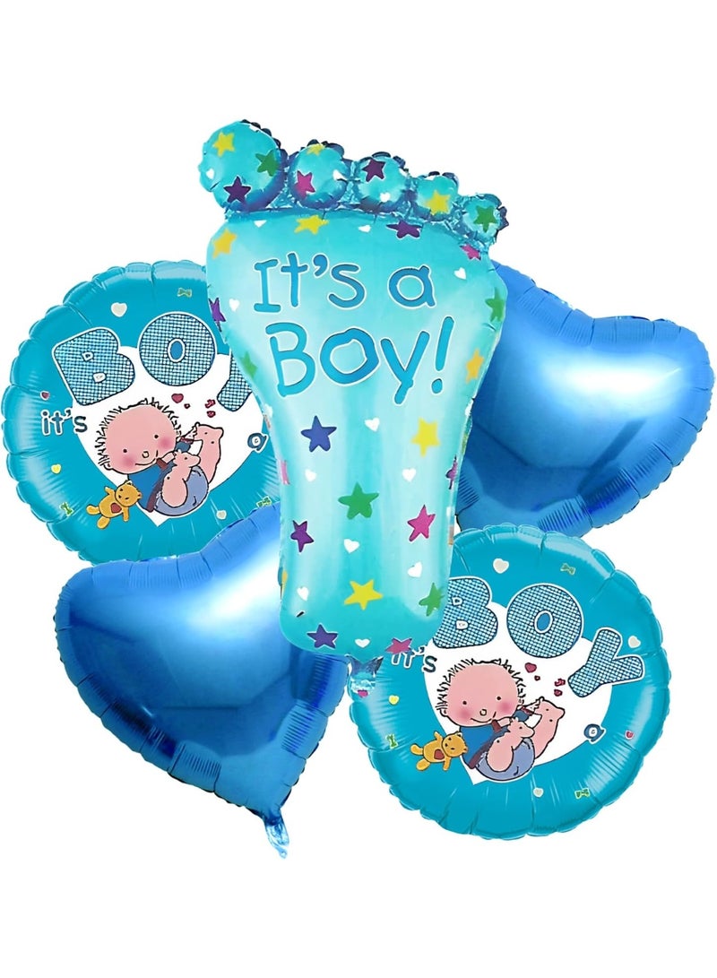 Baby Shower Party Decoration – Blue “It’s a Boy” Feet Foil Balloon Set – Welcome Baby Combo – Pack of 5 - Image 1