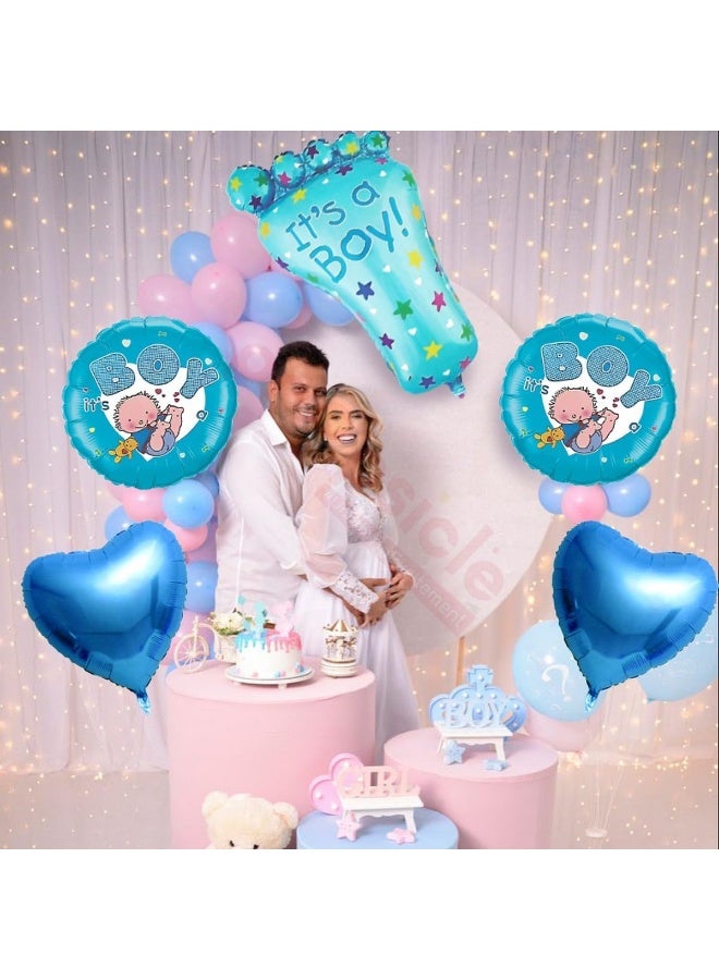 Baby Shower Party Decoration – Blue “It’s a Boy” Feet Foil Balloon Set – Welcome Baby Combo – Pack of 5 - Image 4