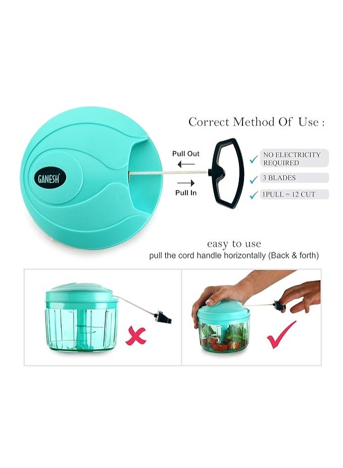 Ganesh Plastic Vegetable Chopper Cutter, Pool Green (725 ml) - Image 3