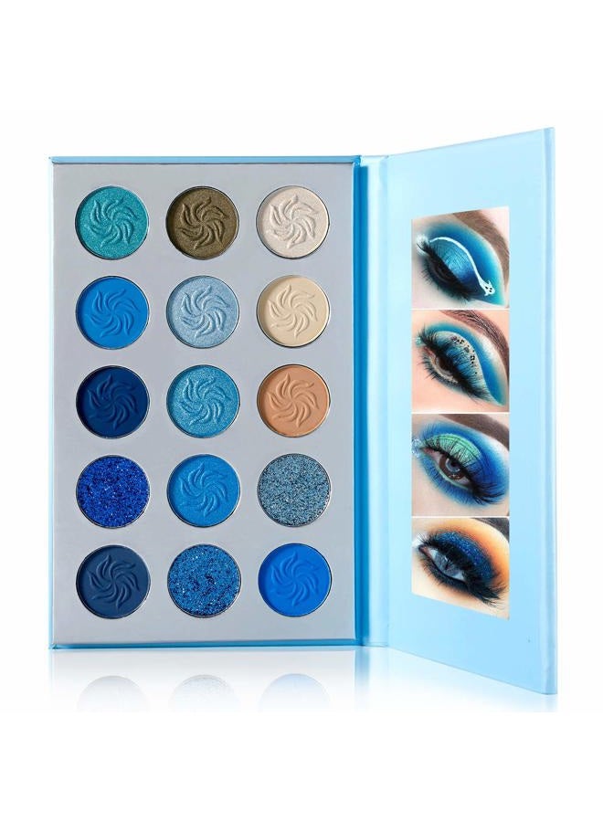 DE'LANCI Space Blue Eyeshadow Palette 15 Color Cosmetics Pressed Pigment Christmas Snowflake Eye Shadow Pallete Matte Shimmer Glitter Drama Makeup Eye Shadow Powder Long Lasting Blue Makeup Pallet - Image 1