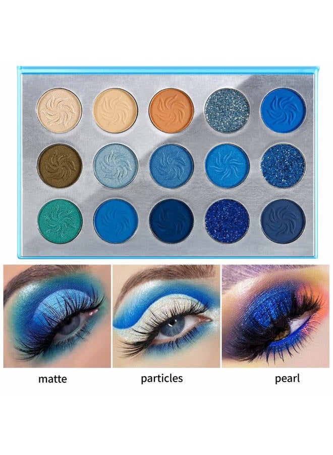 DE'LANCI Space Blue Eyeshadow Palette 15 Color Cosmetics Pressed Pigment Christmas Snowflake Eye Shadow Pallete Matte Shimmer Glitter Drama Makeup Eye Shadow Powder Long Lasting Blue Makeup Pallet - Image 3