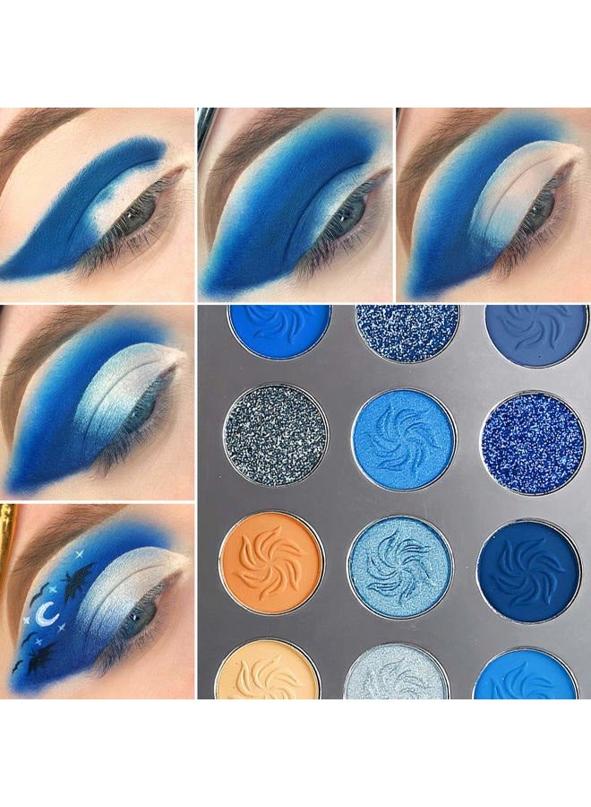 DE'LANCI Space Blue Eyeshadow Palette 15 Color Cosmetics Pressed Pigment Christmas Snowflake Eye Shadow Pallete Matte Shimmer Glitter Drama Makeup Eye Shadow Powder Long Lasting Blue Makeup Pallet - Image 5