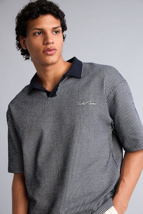 Blue Man Boxy Fit Printed Short Sleeve Polo T-Shirt Casual