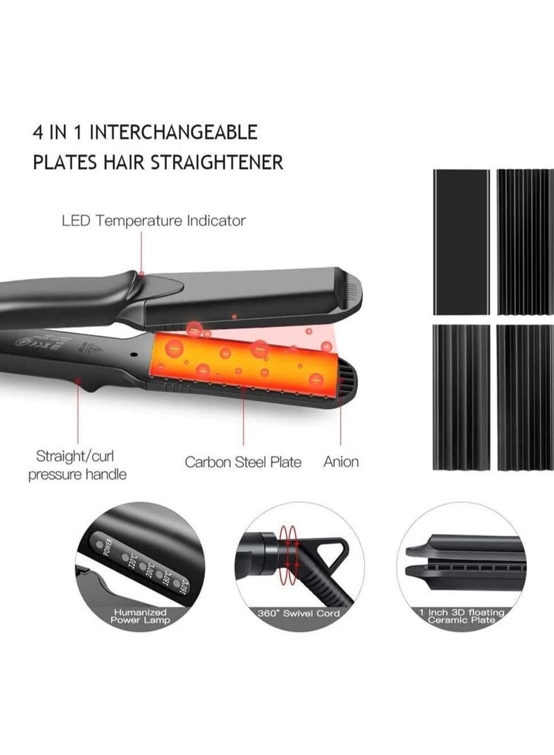 Hair Crimper,4 in 1 Hair Straightener and Curler Hair Crimper,4 Interchangeable Plates for All Hair Type for Women - Image 4