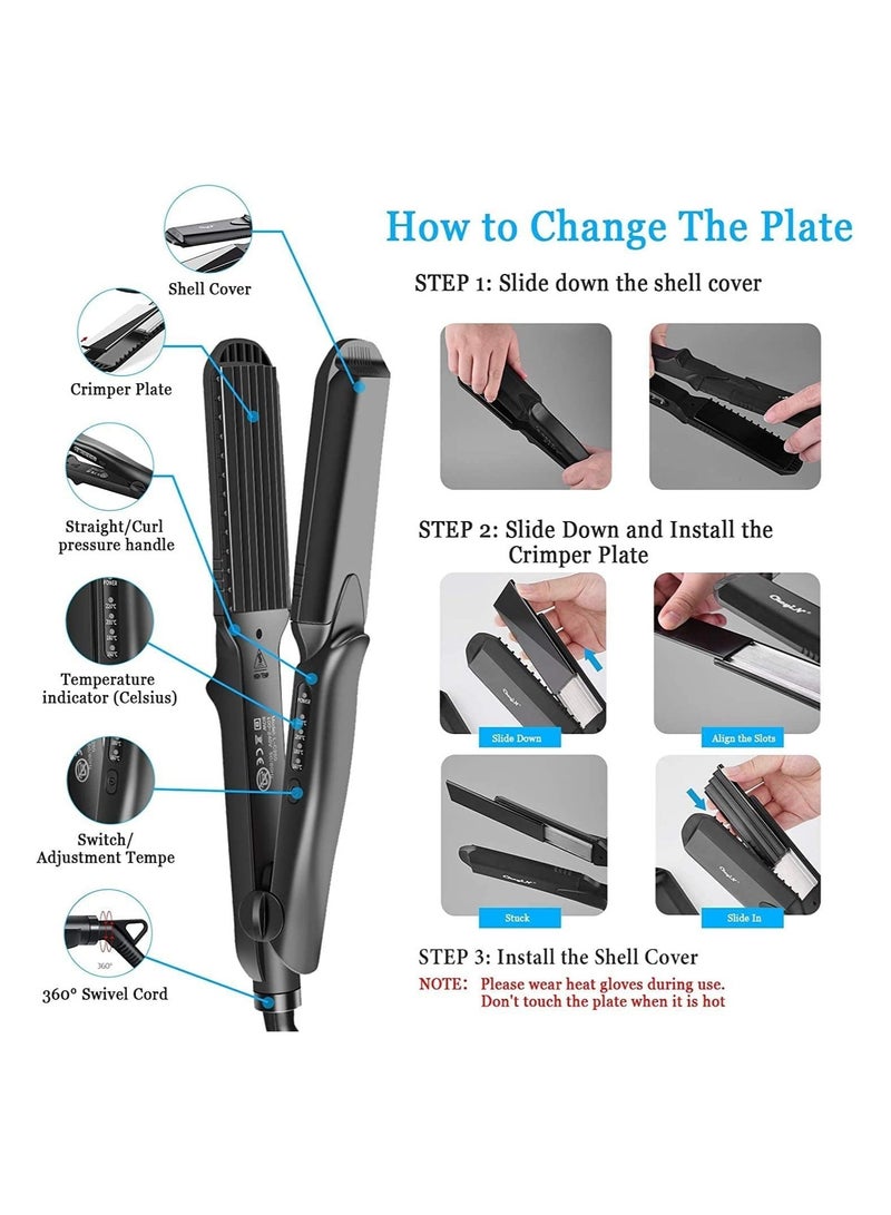Hair Crimper,4 in 1 Hair Straightener and Curler Hair Crimper,4 Interchangeable Plates for All Hair Type for Women - Image 3
