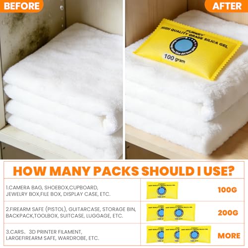 FURWEY 100g (12 Packs) Rechargeable Desiccant Packs for Storage, Color Indicating Silica Gel Desiccant Packets, Moisture absorbers for storage,Dehumidifier bag for Closets,Cars,Storage Bins - Image 5