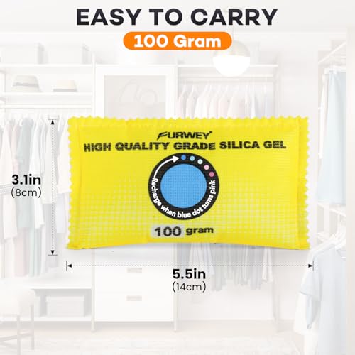 FURWEY 100g (12 Packs) Rechargeable Desiccant Packs for Storage, Color Indicating Silica Gel Desiccant Packets, Moisture absorbers for storage,Dehumidifier bag for Closets,Cars,Storage Bins - Image 2
