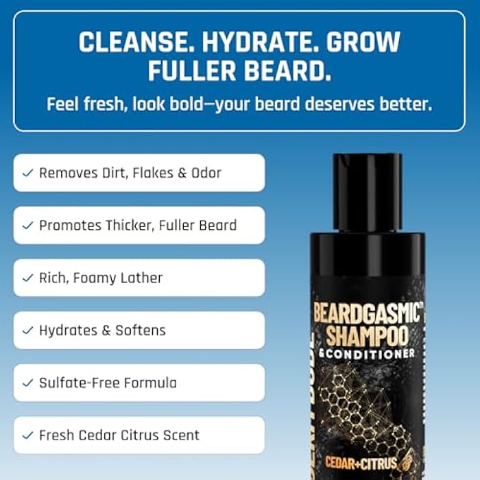 Derm Dude BeardGasmic 2-in-1 Beard Shampoo & Conditioner for Men | Formulated with Aloe Vera & Vitamin E to Clean, Hydrate & Nourish For Thicker Fuller-Looking Beard | Sulfate-Free, Cedar & Citrus 4oz - Image 5