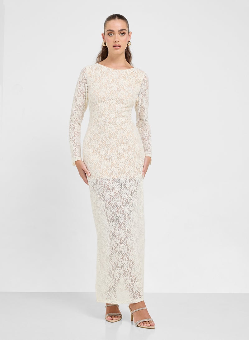 جينجر فستان طويل بأكمام دانتيل - Image 4