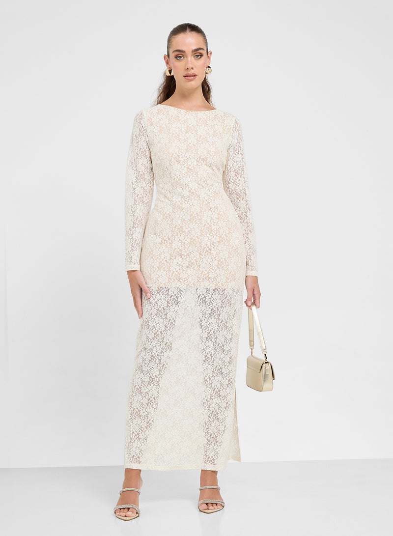 جينجر فستان طويل بأكمام دانتيل - Image 1