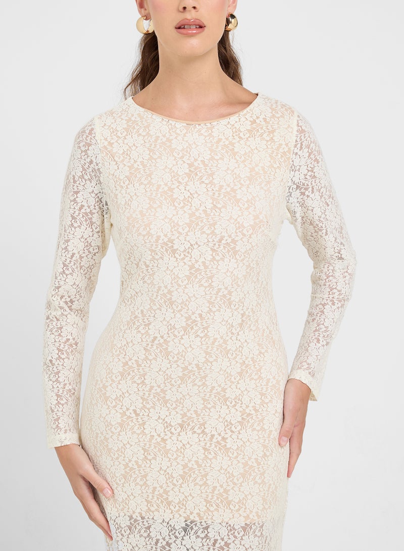 جينجر فستان طويل بأكمام دانتيل - Image 3