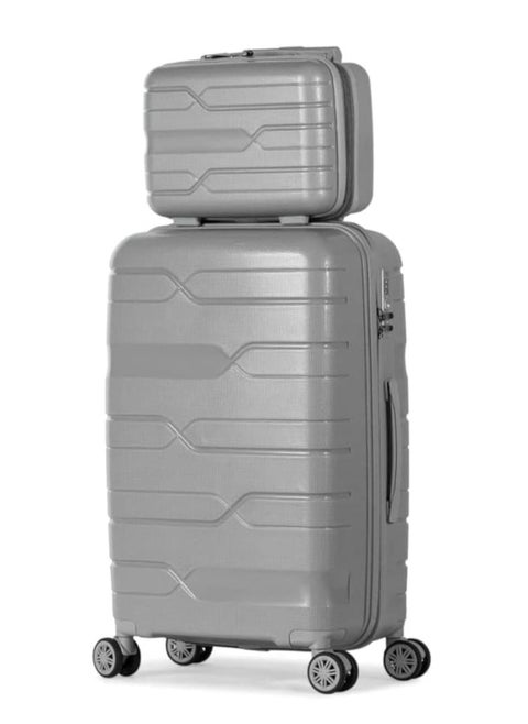 Piece Cabin Trolley Luggage Set with 8 Spinner Wheels and TSA Lock - Grey