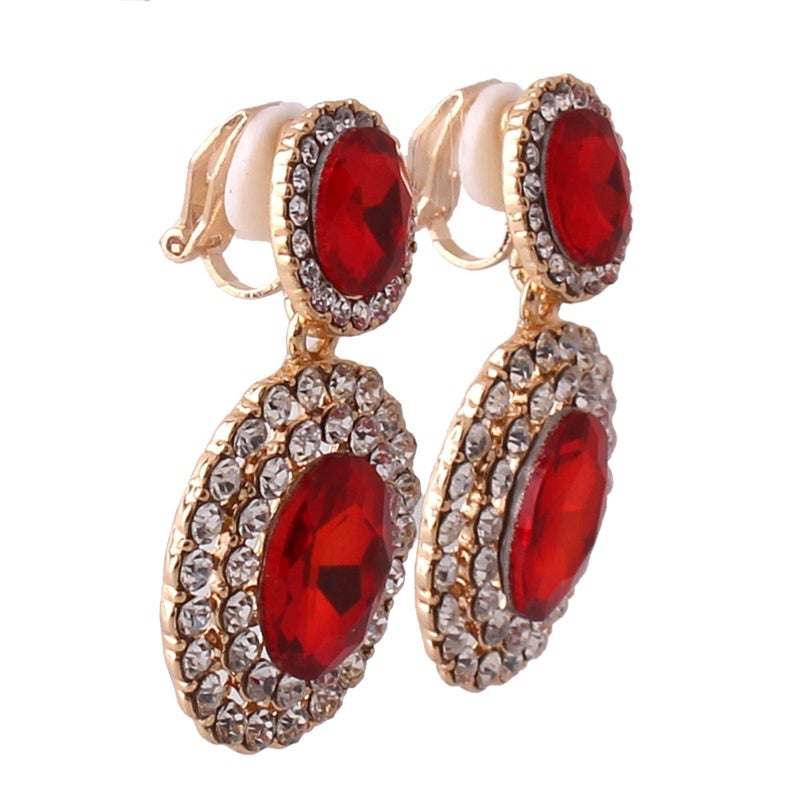 Grace Jun Big Rhinestone Crystal Clip on Earrings Without Piercing for Women Cuff Earrings (Red ear clip) - Image 2