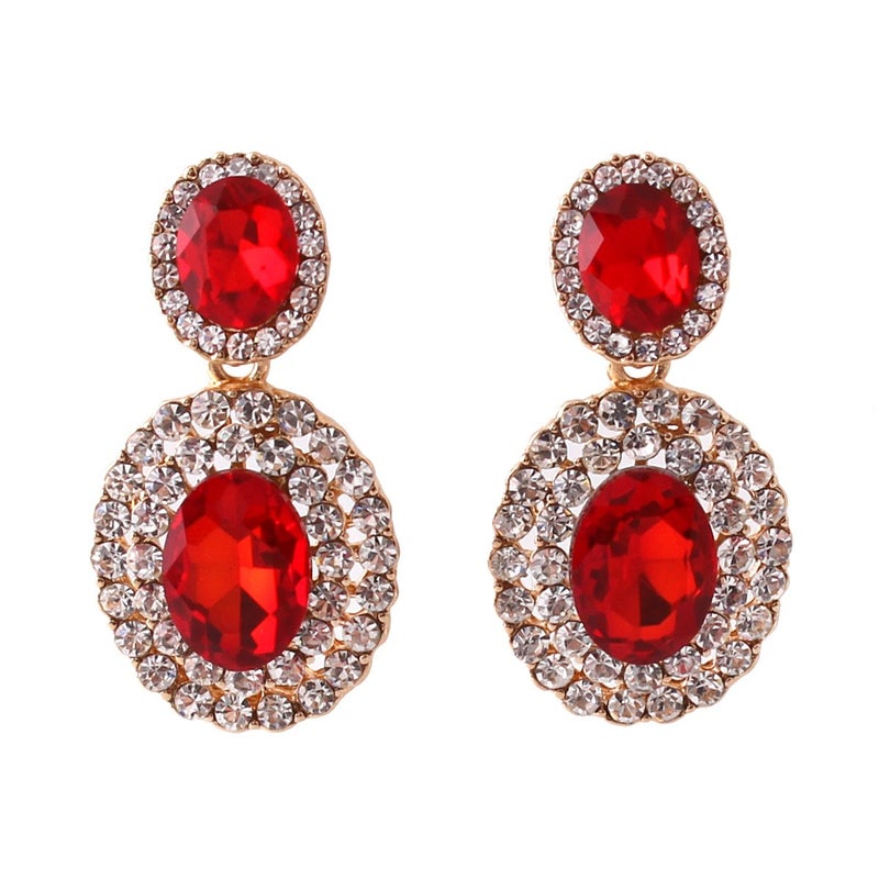 Grace Jun Big Rhinestone Crystal Clip on Earrings Without Piercing for Women Cuff Earrings (Red ear clip) - Image 1