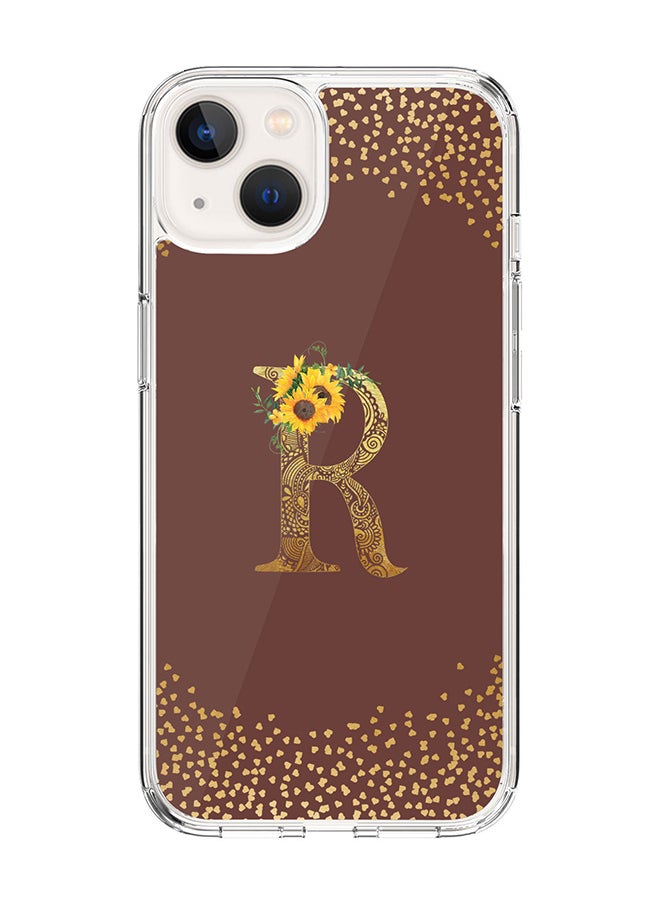 Stylizedd Classic Clear Case For iPhone 14 Plus, Hybrid Soft Case Thin Cover- Custom Monogram Initial Letter Mandala Floral Pattern Alphabet - R ( Brown)  - Image 1