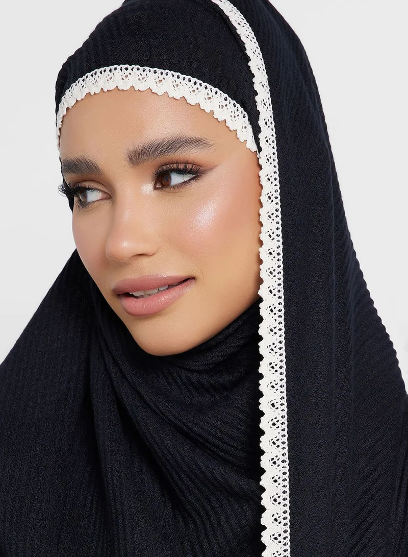 Khizana Pleated Crochet Detail Long Hijab Scarf