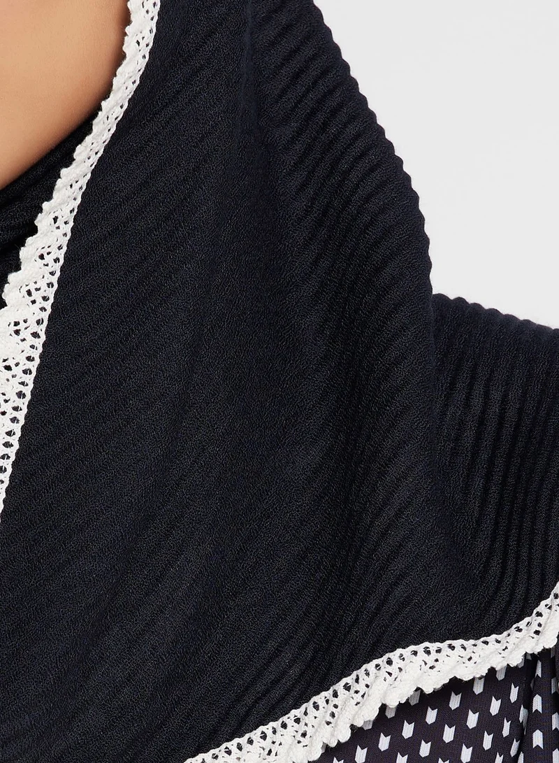 Khizana Pleated Crochet Detail Long Hijab Scarf