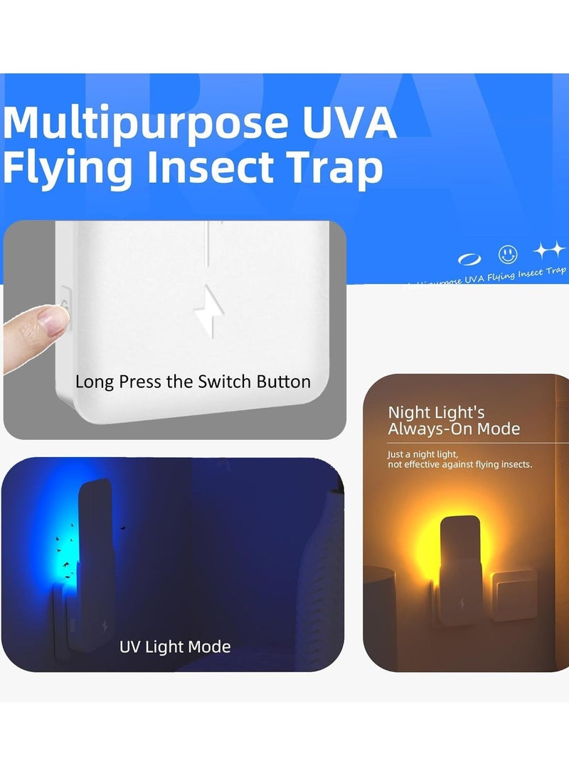 2 Pack Flying Insect Trap Plug-in Mosquito Killer Indoor Gnat Moth Catcher Fly Tapper with Night Light UV Attractant Catcher for Home Office