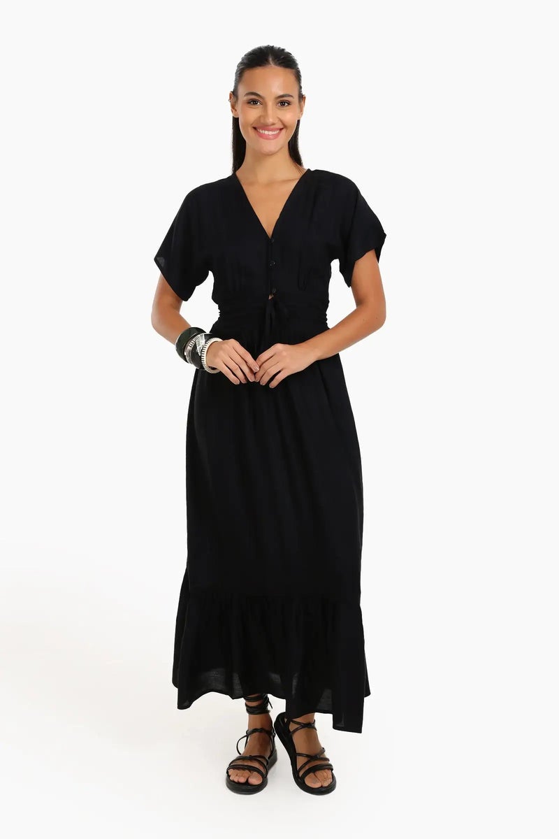 Carina Maxi Dress with Front Drawstring - Image 1