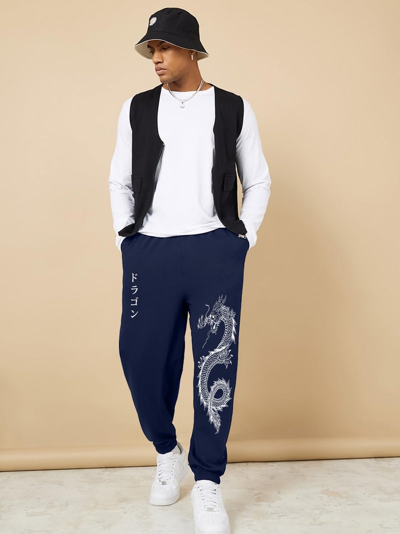 Jump Cuts Mens Printed Navy and White Cottonblend Boxy Fit Jogger - Image 3