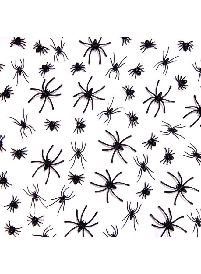 JIALWEN 120 Pieces Realistic Plastic Spiders 3 Sizes Small Spider Toys Black Fake Spiders Halloween Prank Props for Halloween Home Party Decorations - Image 1