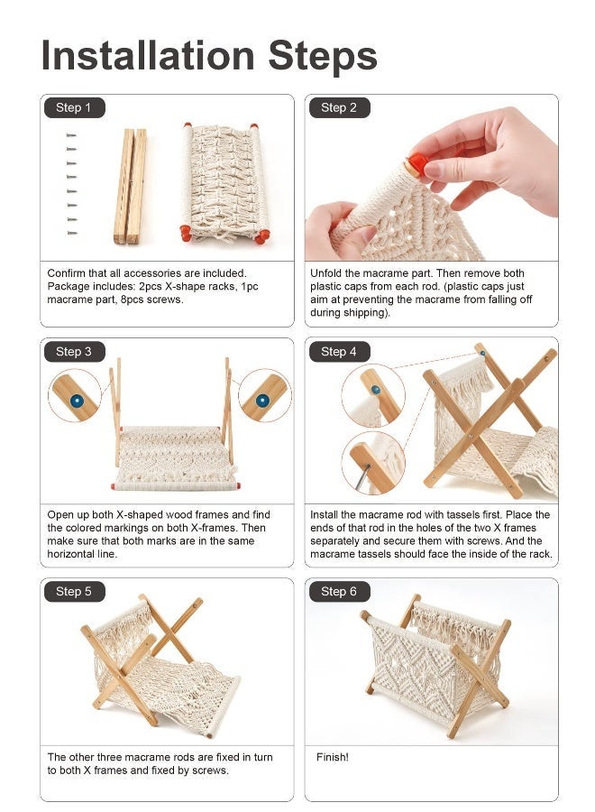 Macrame Magazine Rack, Boho Storage Holder, Pre Assembled Basket Rack Standing Basket for Books, Newspapers, Swaddle Blanket, Living Room, Office, Nursery, Home Decor (33*18*26cm)
