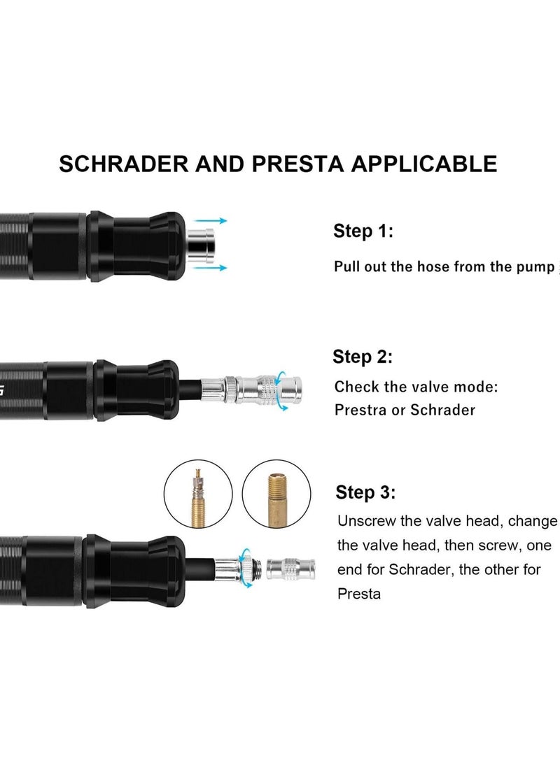 Arabest Mini Bike Pump Portable 80 PSI Bicycle Tire Pump Fits Presta and Schrader Valve,Lightweight & Pocket Size - Image 4