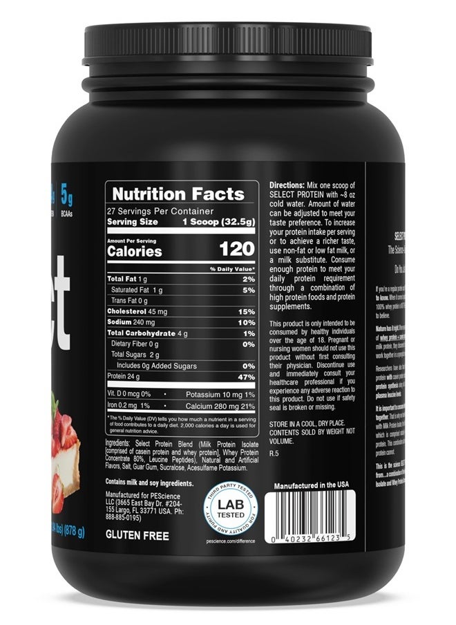 PEScience - Select Low Carb Protein Powder, Strawberry Cheesecake, 27 Serving, Keto Friendly and Gluten Free - Image 1