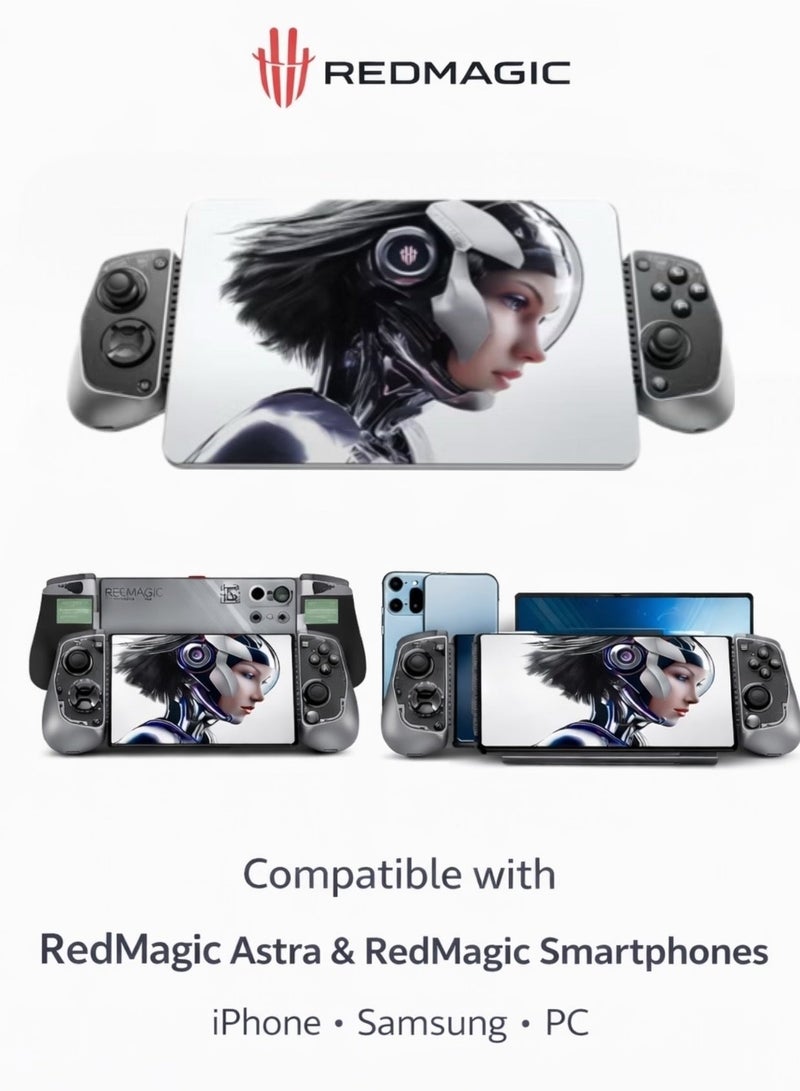 ريد ماجيك ذراع تحكّم ريدماجيك شادو بليد ٣ – قبضة مطاطية،  جيروسكوب بستة محاور، محرّك خطي، زرين كتف قابلين للبرمجة، عصا تحكّم بتقنية هال بدورة عمرية ٢ مليون مرة، اتصال بلوتوث، بطارية بقدرة 840 ميلي امبير، متوافق متعدد المنصات (أندرويد / آي أو إس / الكمبيوتر)، تصميم قابل للتمديد حتى ٢١٣ مم، متوافق مع ريد ماجيك استرا وهاتف ريدماجيك والآيفون والسامسونغ ( بدون مبرّد) - Image 2