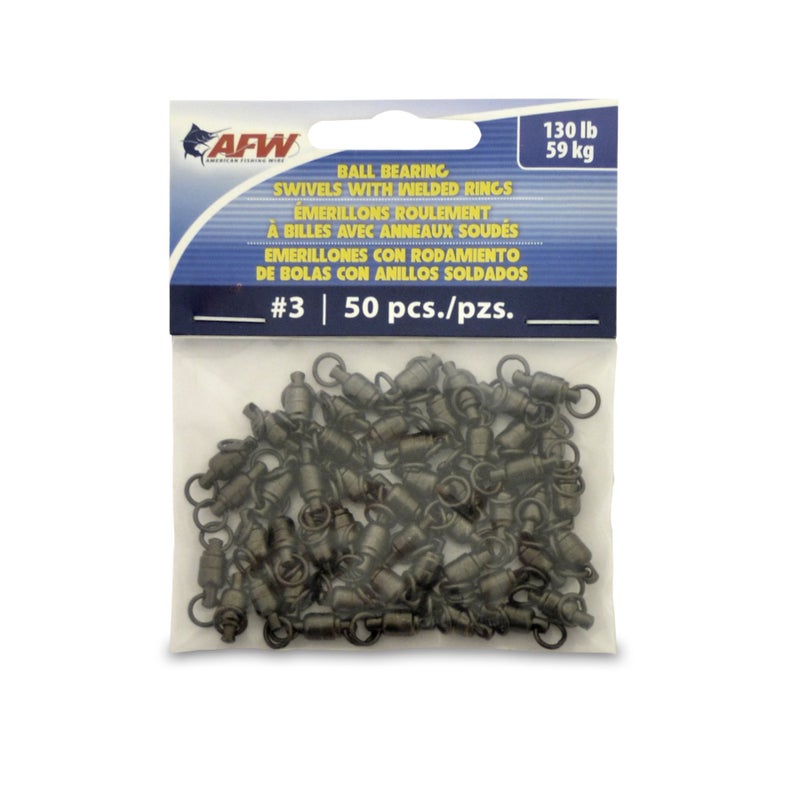AFW Solid Brass Ball Bearing Swivels with Double Welded Rings, Size #3, 130 lb Test, Gunmetal Black, 50 pc