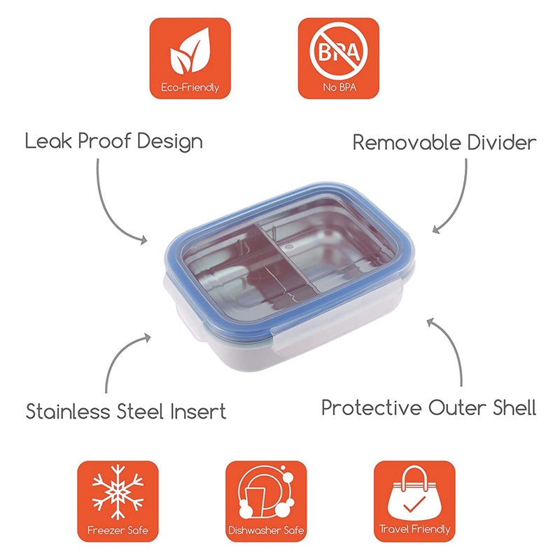 Innobaby Keepin' Fresh Stainless Steel Divided Bento Snack Box with Lid for Kids and Toddlers BPA Free, 11 oz., Blue - Image 2