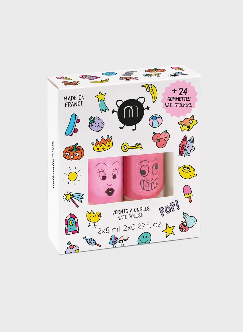 Nailmatic Kids Set 2 Nail Polishes + 24 Nail Stickers