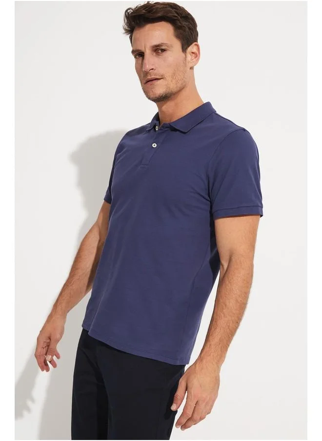 جون June Men Regular Fit 100% Cotton Polo Neck Tshirt Indigo