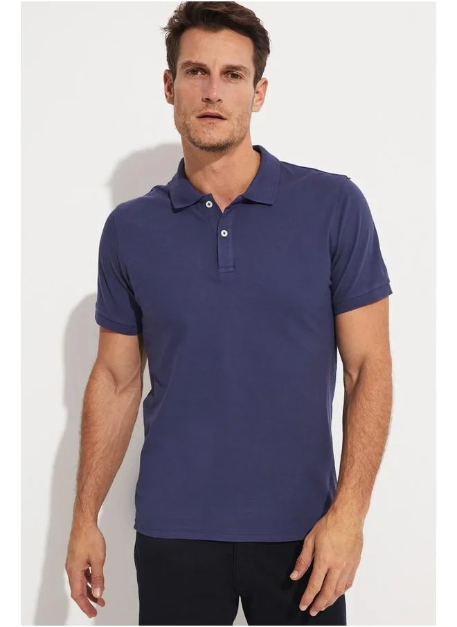 جون June Men Regular Fit 100% Cotton Polo Neck Tshirt Indigo