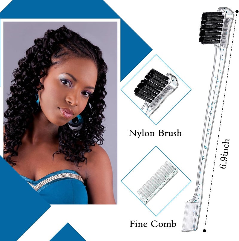 Geiserailie 3 Pcs Slick Back Hair Brush Set Bristle Brush Edge Control Teasing Comb for Women Black Hair(Clear Blue) - Image 2