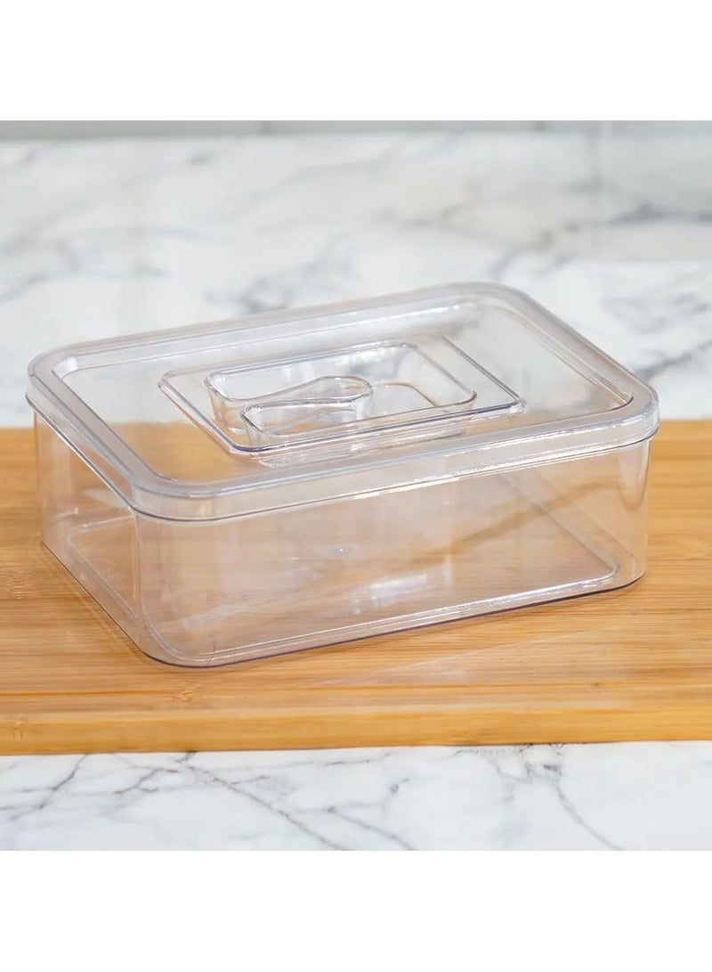 DANUBE HOME Proo Covered Fridge Storage Polyethylene Terephthalate Re-Usable Food Storage Containers Stackable Kitchen Organizer Boxes For Kitchen & Dining Room L19.3Xw14.5Xh6.8Cm Clear