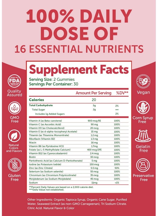 لوناكاي حلوى لوناكاي متعددة الفيتامينات للنساء، مصنوعة في الولايات المتحدة الأمريكية - جرعة يومية لذيذة مع 16 فيتامينًا متعددًا للنساء - دعم الطاقة والمناعة، خالية من الكائنات المعدلة وراثيًا، 60 قرصًا - Image 4