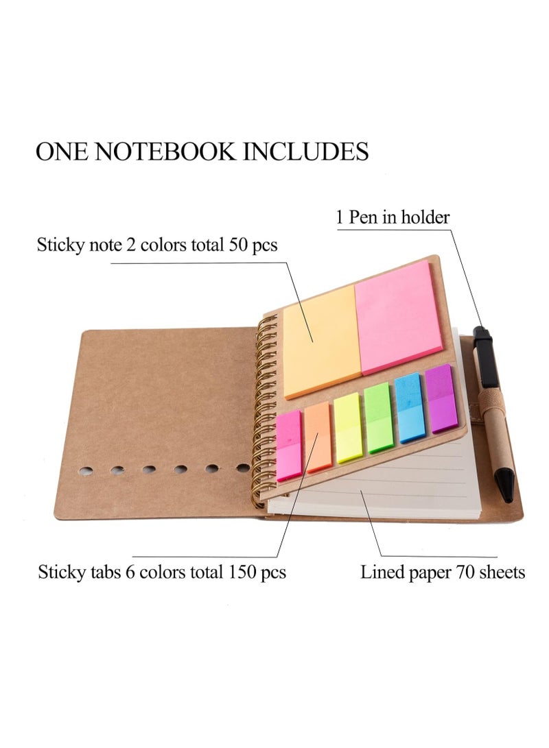 3 Packs Spiral Notebook Steno Pads Lined Notepad with Pen in Holder, Sticky Notes,  Marker Colored Index Tabs Flags, 4.73x5.9 Kraft Paper Cover Small Pocket Notebooks (3 Colors) - Image 3