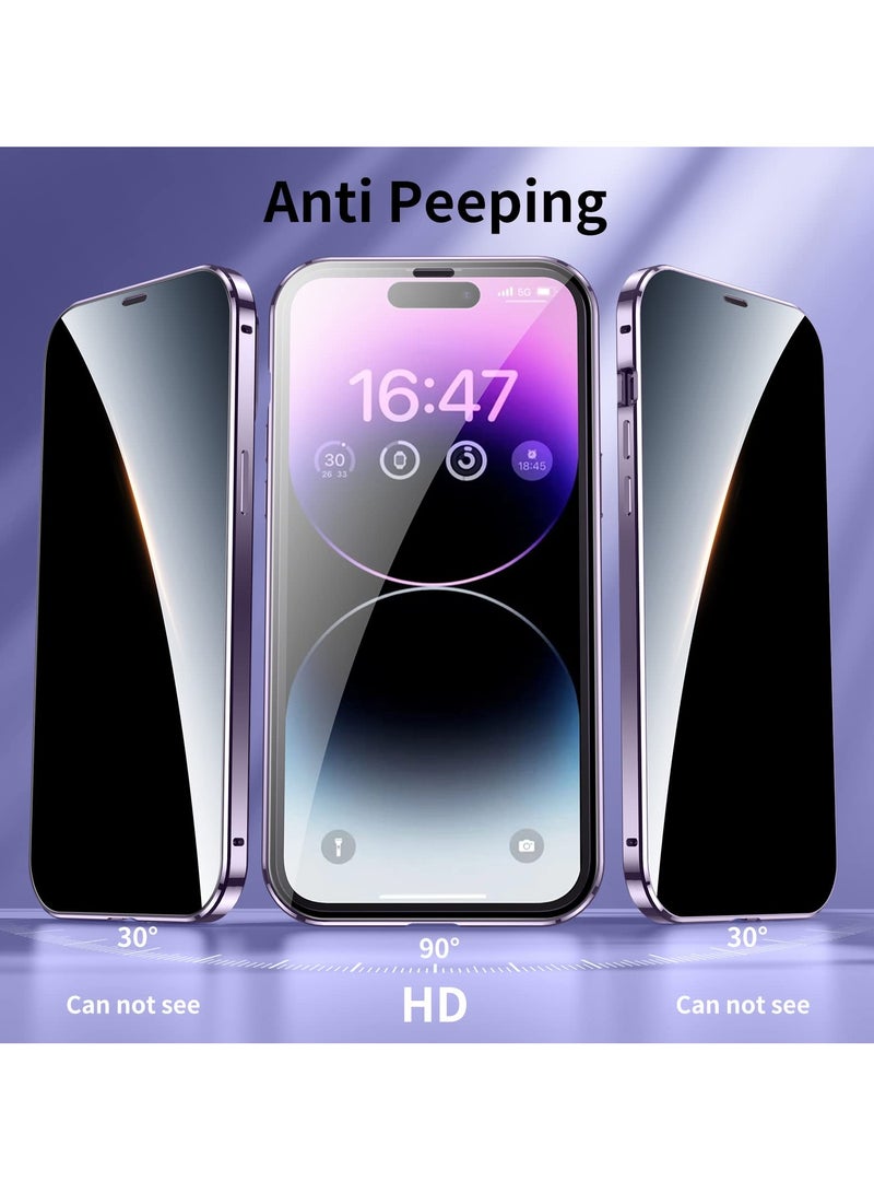 SOLARAE حافظة مضادة للتجسس لهاتف آيفون 14 برو ماكس، غطاء زجاجي مقسى للخصوصية بزاوية 360 درجة من الأمام والخلف، شاشة مضادة للتجسس، حافة معدنية مغناطيسية مضادة للتجسس لهاتف آيفون 14 برو ماكس (أسود) - Image 2