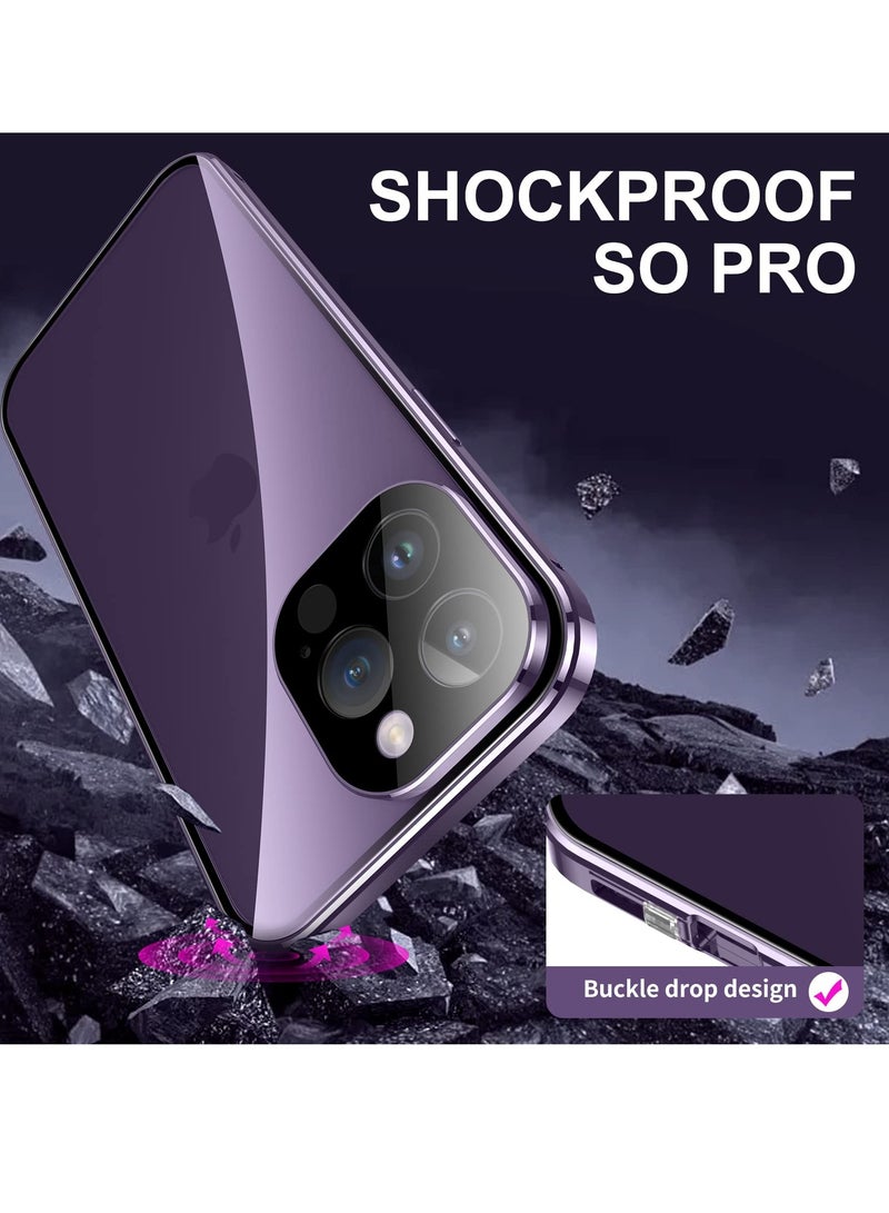 SOLARAE حافظة مضادة للتجسس لهاتف آيفون 14 برو ماكس، غطاء زجاجي مقسى للخصوصية بزاوية 360 درجة من الأمام والخلف، شاشة مضادة للتجسس، حافة معدنية مغناطيسية مضادة للتجسس لهاتف آيفون 14 برو ماكس (أسود) - Image 3