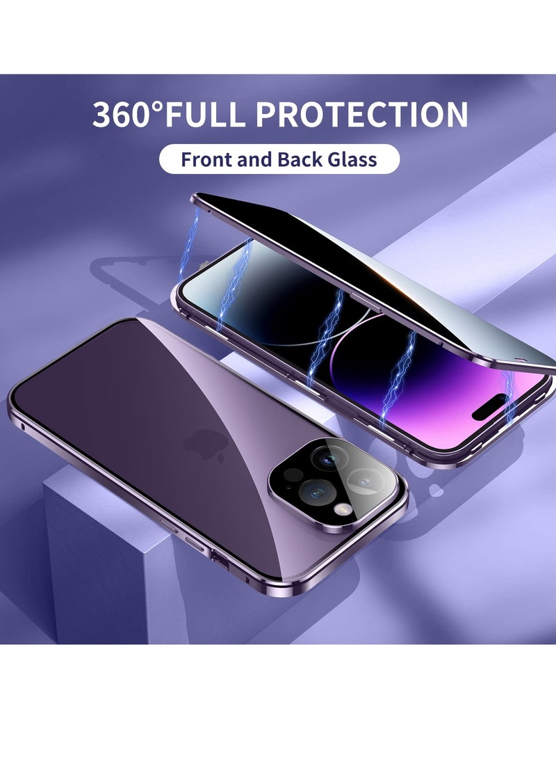 SOLARAE حافظة مضادة للتجسس لهاتف آيفون 14 برو ماكس، غطاء زجاجي مقسى للخصوصية بزاوية 360 درجة من الأمام والخلف، شاشة مضادة للتجسس، حافة معدنية مغناطيسية مضادة للتجسس لهاتف آيفون 14 برو ماكس (أسود) - Image 4