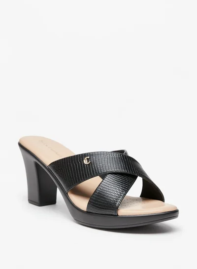 Le Confort Women's Textured Cross Strap Sandals with Block Heels