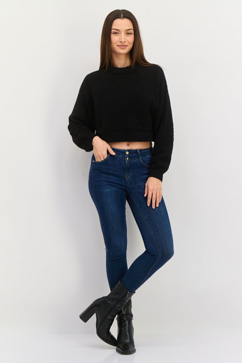 NIA Women Crew Neck Knitted Sweater, Black - Image 2